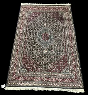 Handmade Vintage Wool Rug Persian Bidjar Design in Dark Colors 6'2 x 9'