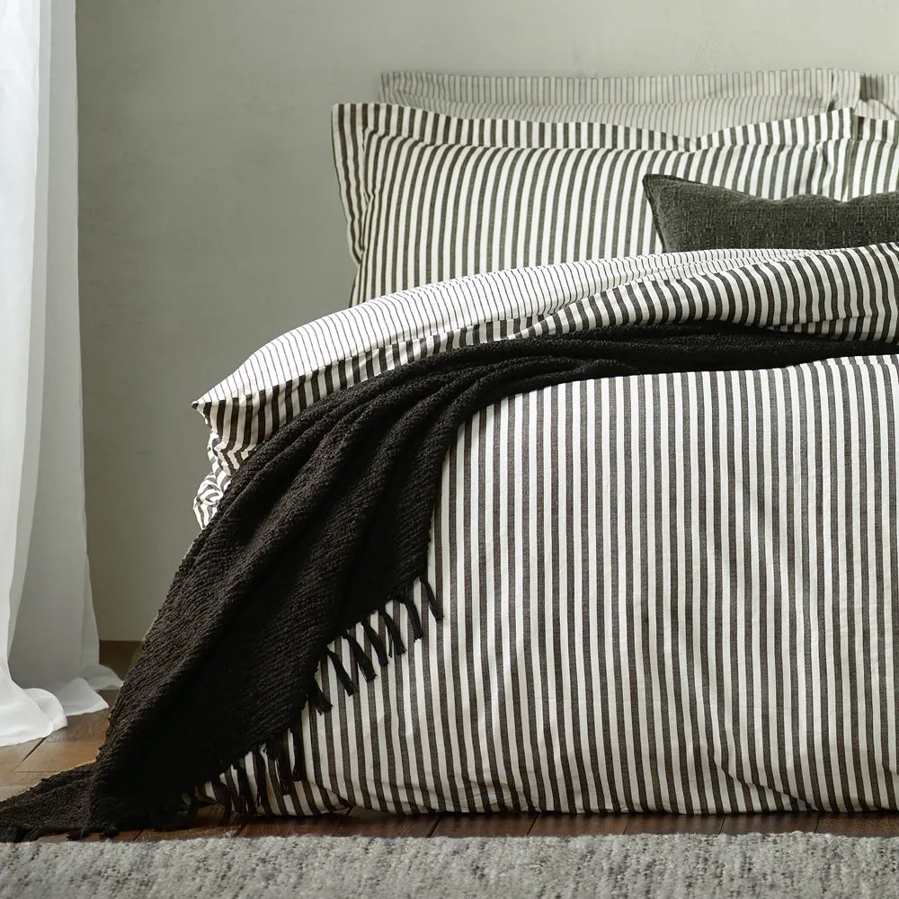 Hebden Mélange Stripe 100% Cotton Pillowcase Pair Black