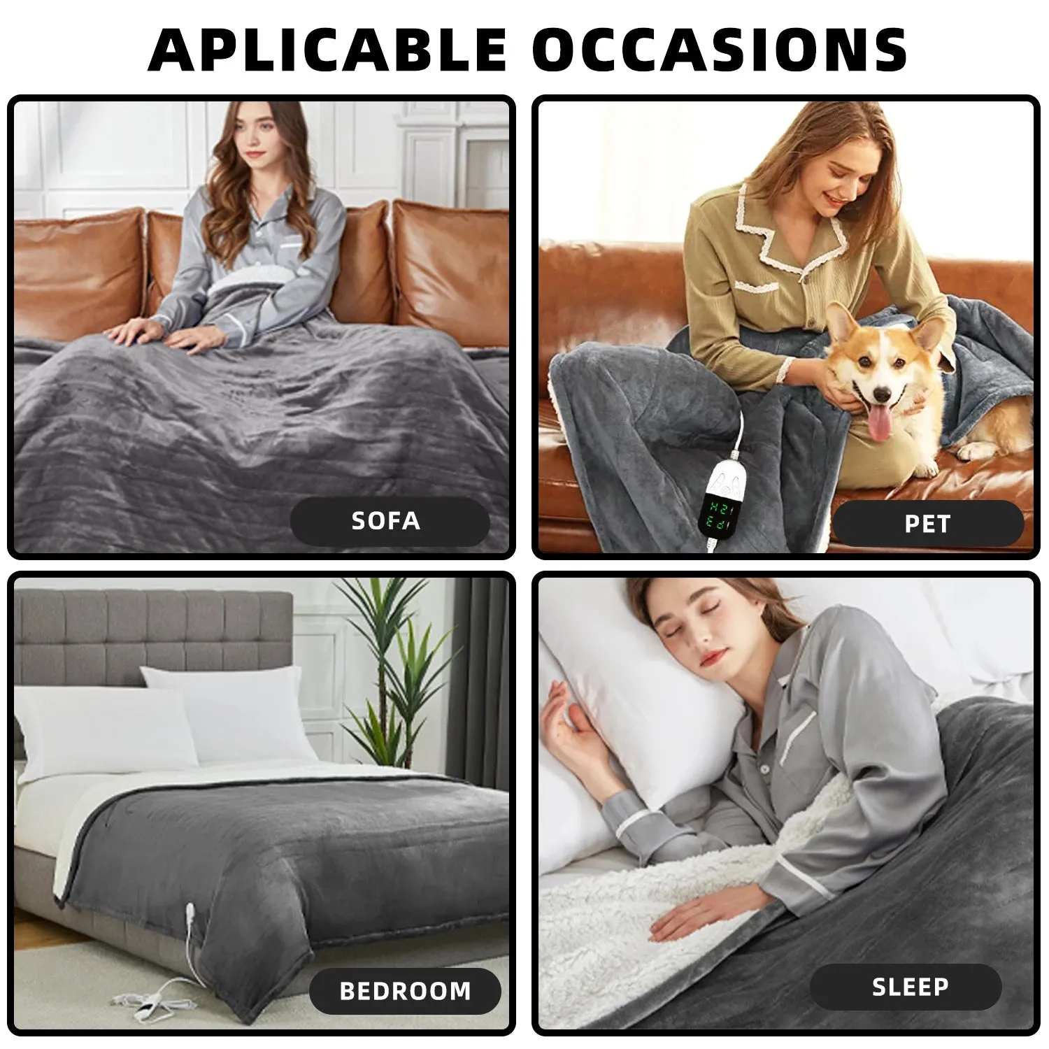 Julia M Cashmere Electric Heated Throw Blanket - 50x60 Inch, 6 Levels, 4-Hour Auto-Off