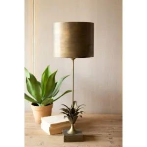Kalalou - ANTIQUE GOLD METAL TABLE LAMP W LEAF ACCENT AND METAL SHADE - CLL2436