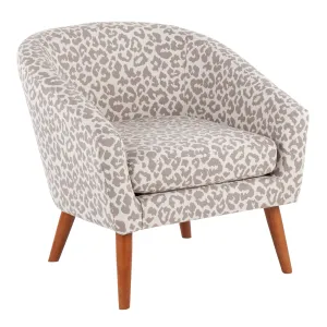 Leopard Contemporary Tub Chair in Brown Wood and Beige Leopard Print Fabric by LumiSource