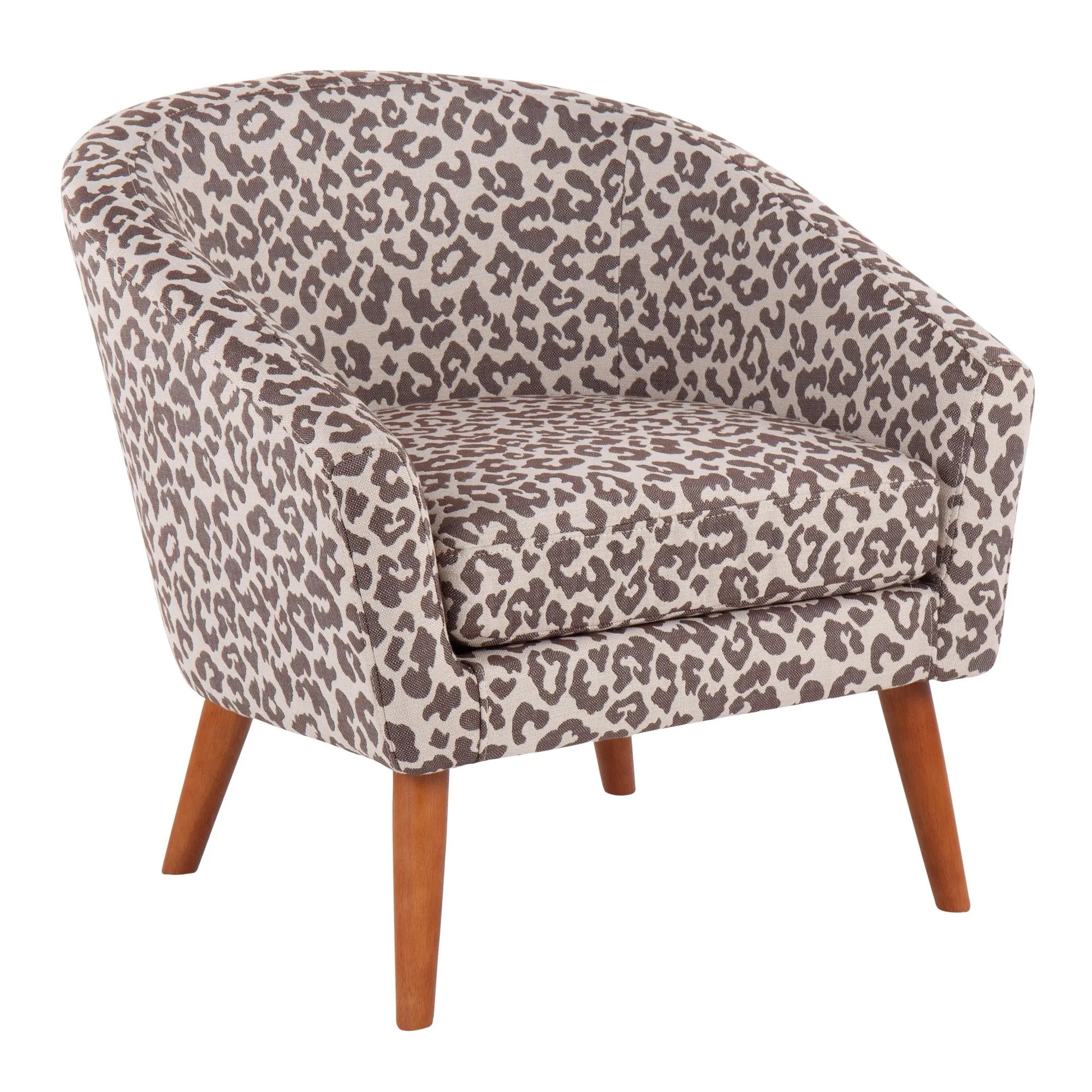 Leopard Contemporary Tub Chair in Brown Wood and Brown Leopard Print Fabric by LumiSource