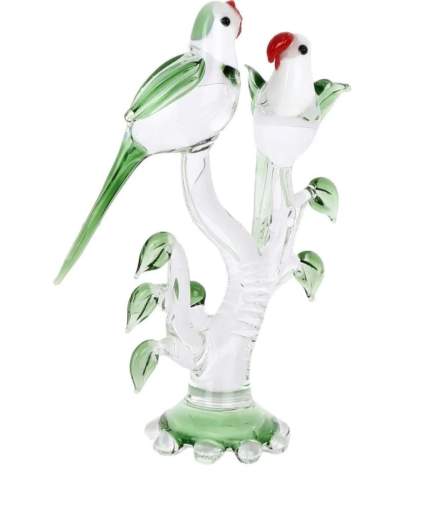 Love Making Parrot Couple Crystal Glass Showpiece | 4 x 2 x 7 inches