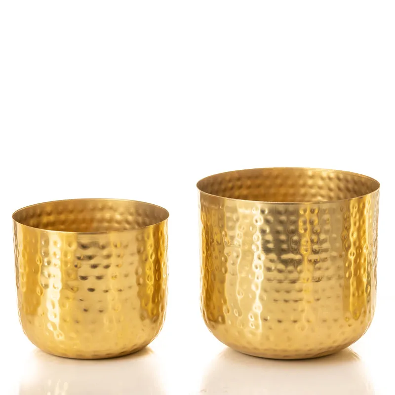 Luxe Glow Hammered Planter (Gold) - Set Of Two