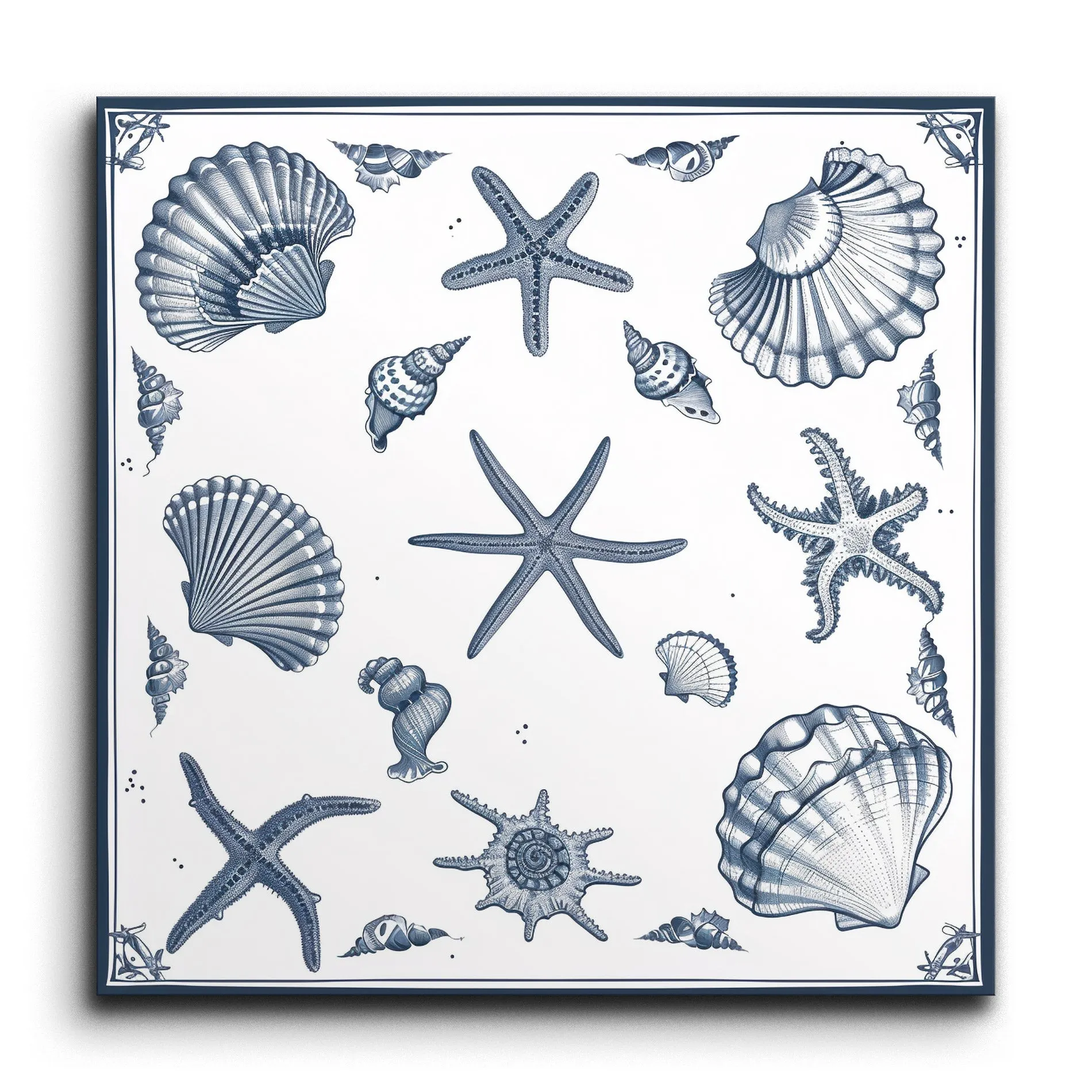 Marine Elegance: Starfish & Seashells in Blue