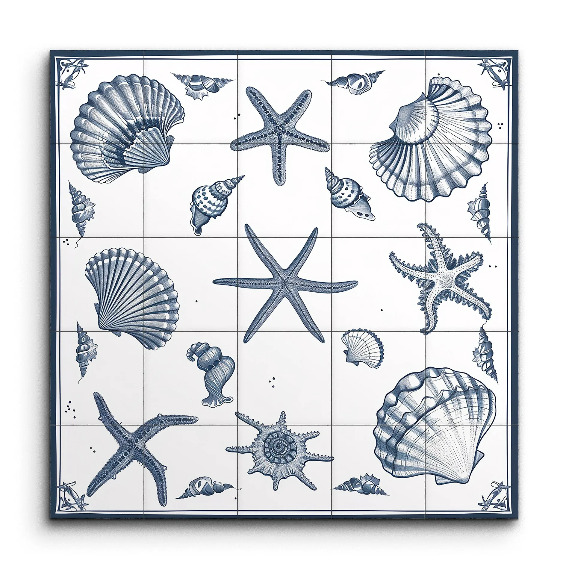 Marine Elegance: Starfish & Seashells in Blue