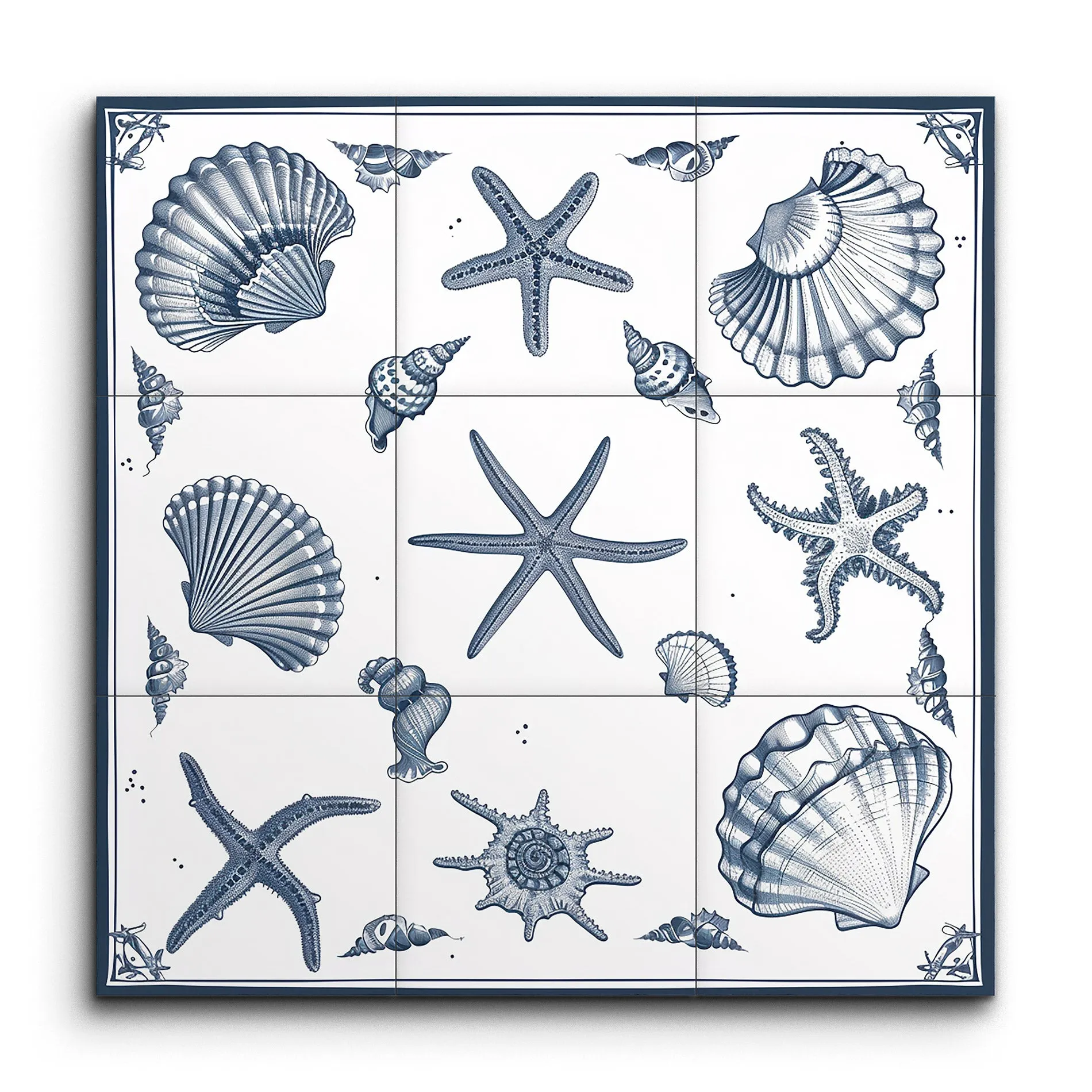 Marine Elegance: Starfish & Seashells in Blue