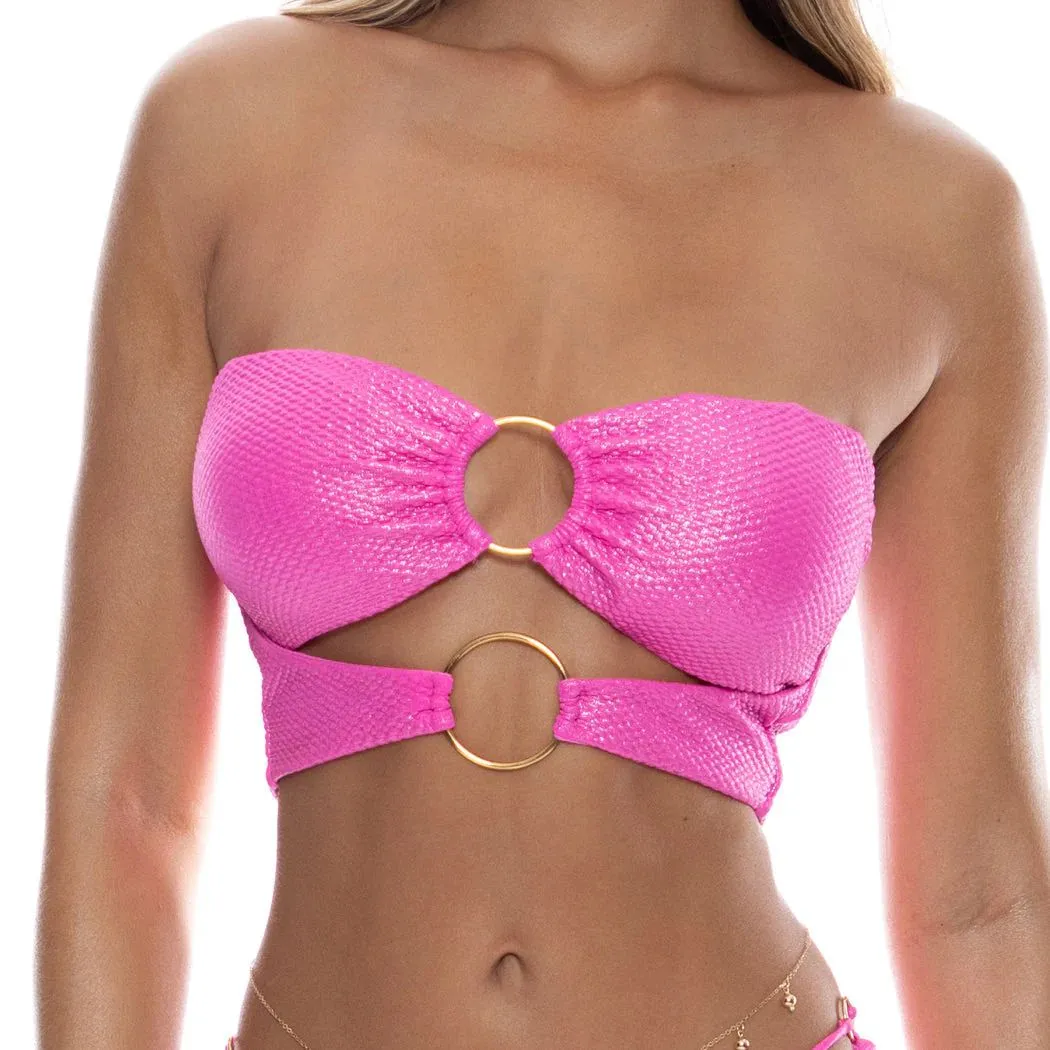 Metallic Pink Luminous Double Loop Bandeau Crop Top