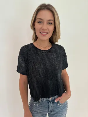 Metallic Sparkle Crop Tee - Black/Silver