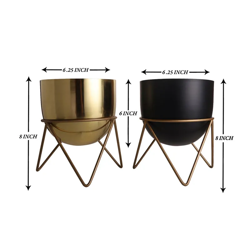 Nuksa Zig Zag Planter (Gold & Black) - Set Of Two