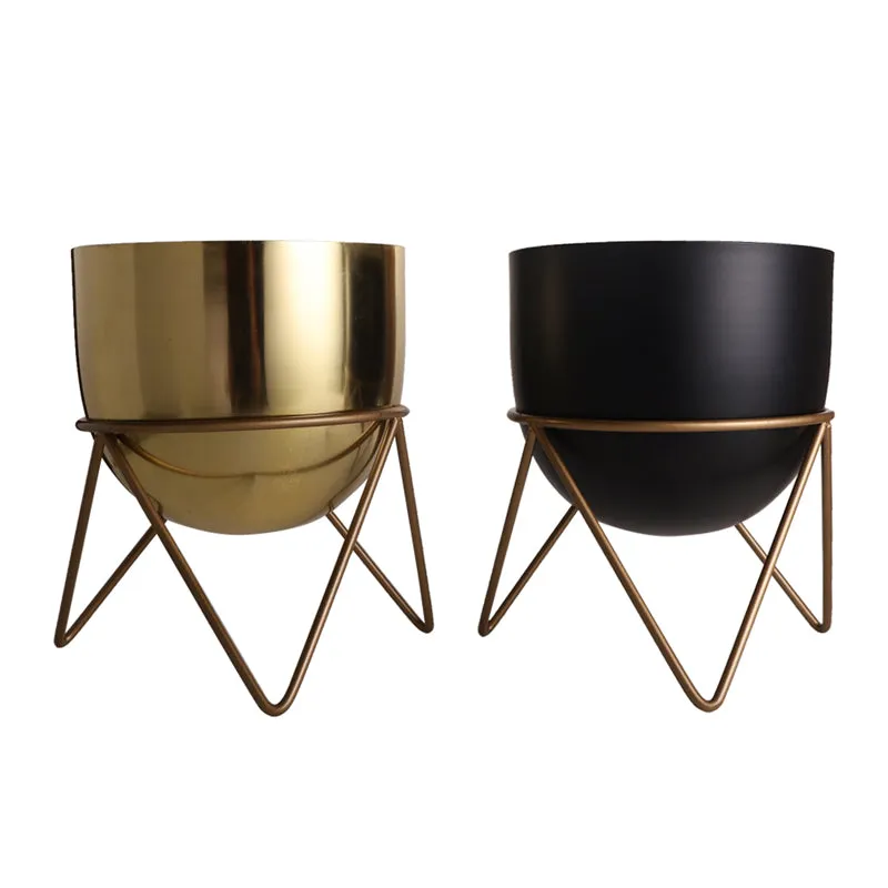 Nuksa Zig Zag Planter (Gold & Black) - Set Of Two