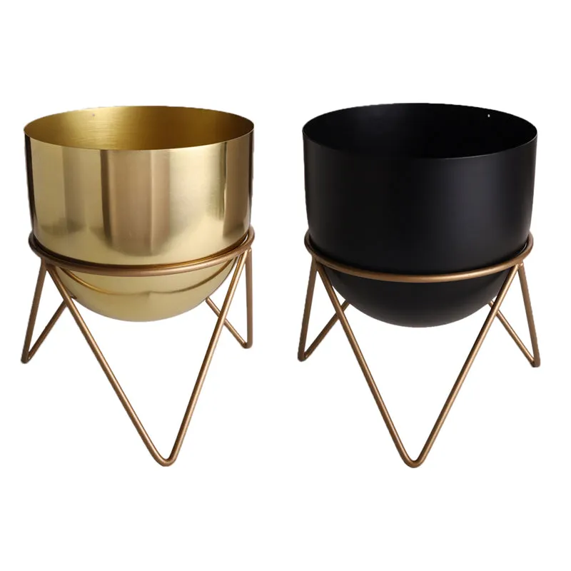 Nuksa Zig Zag Planter (Gold & Black) - Set Of Two