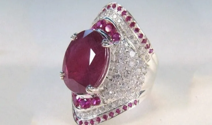 Oval Ruby Rhinestones Silver Ring