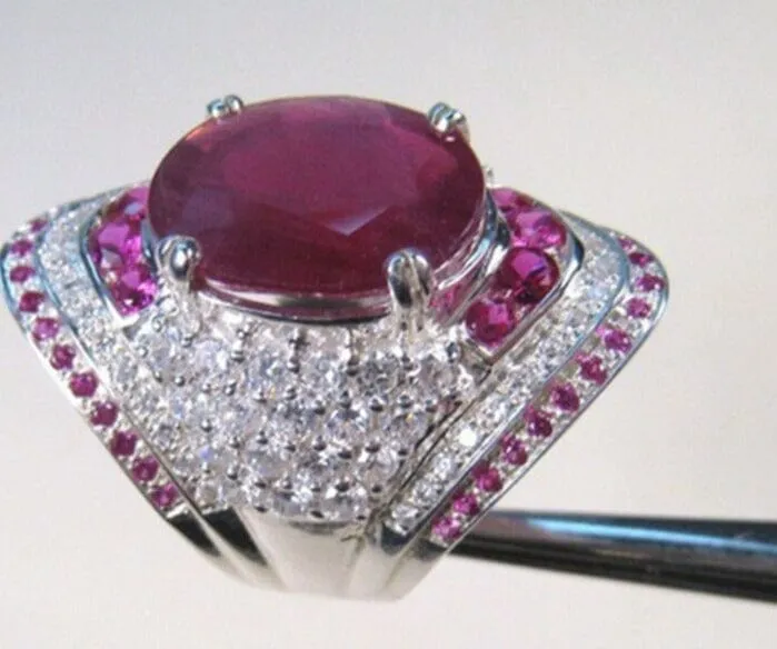 Oval Ruby Rhinestones Silver Ring