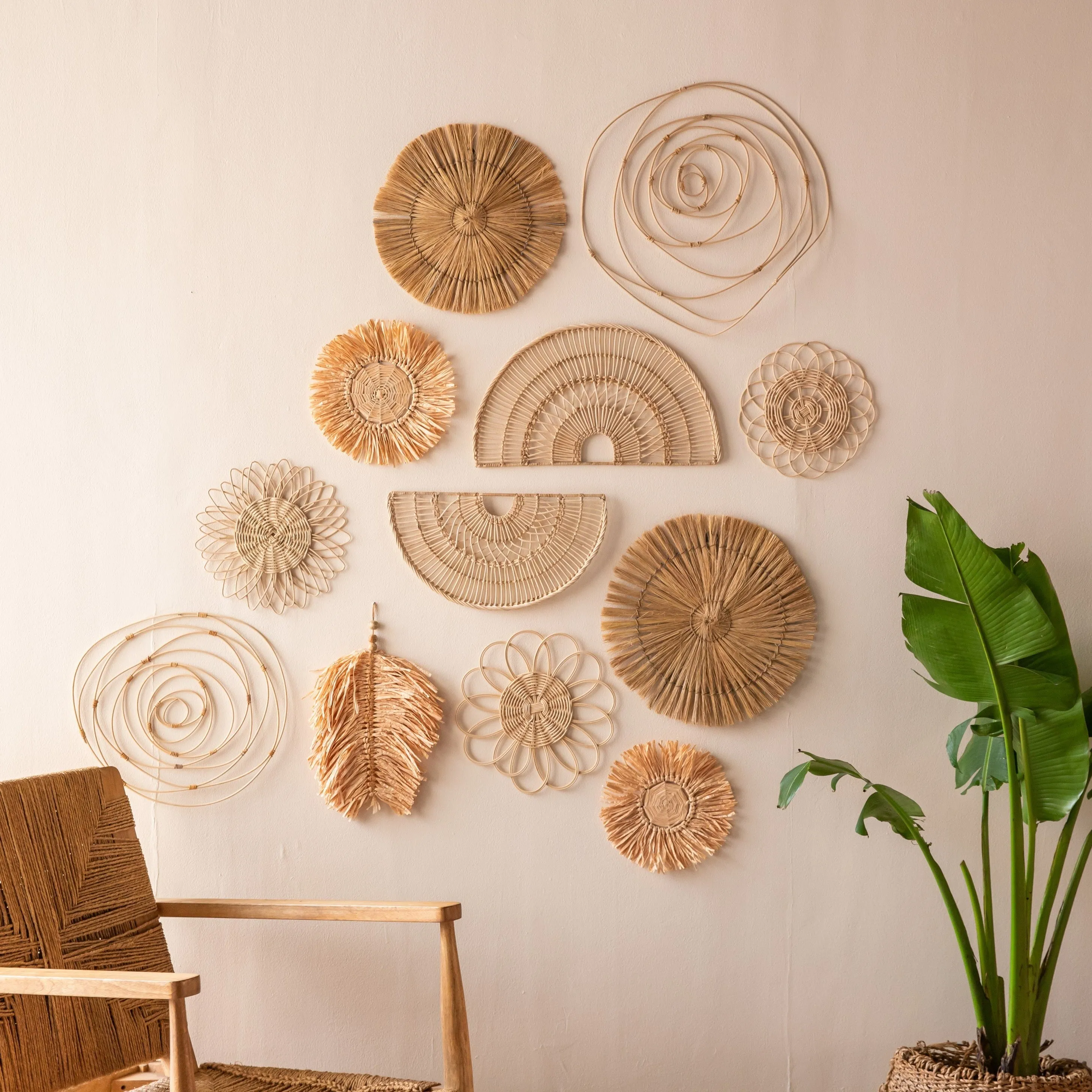 Rattan Sunflower Wall Hanging