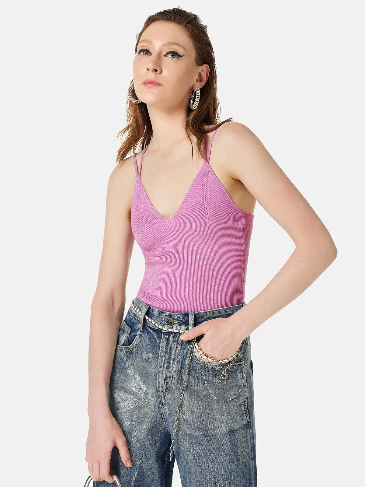 Ribbed Knit Double Straps Top