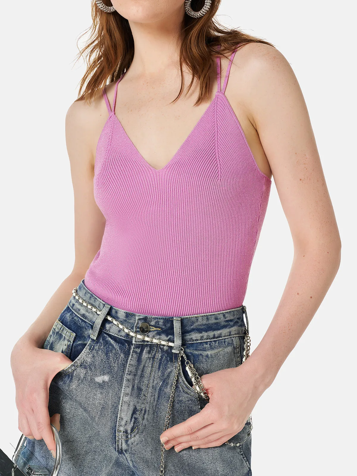 Ribbed Knit Double Straps Top
