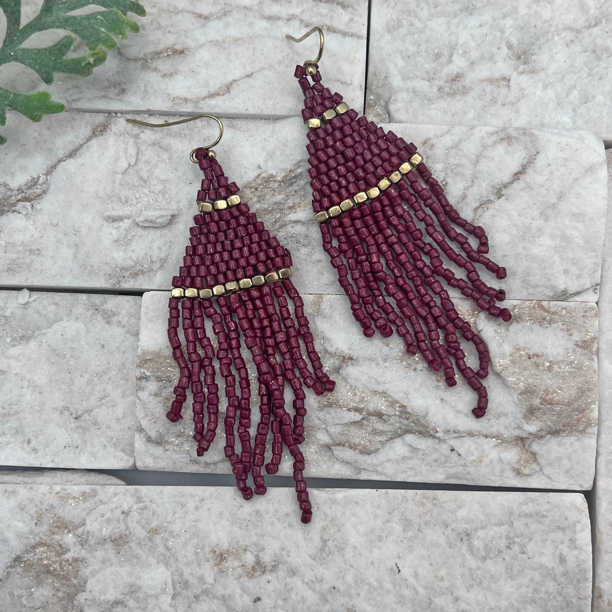 Seedbead Tapered Fringe Earrings - Multiple Color Styles : Lush Onyx