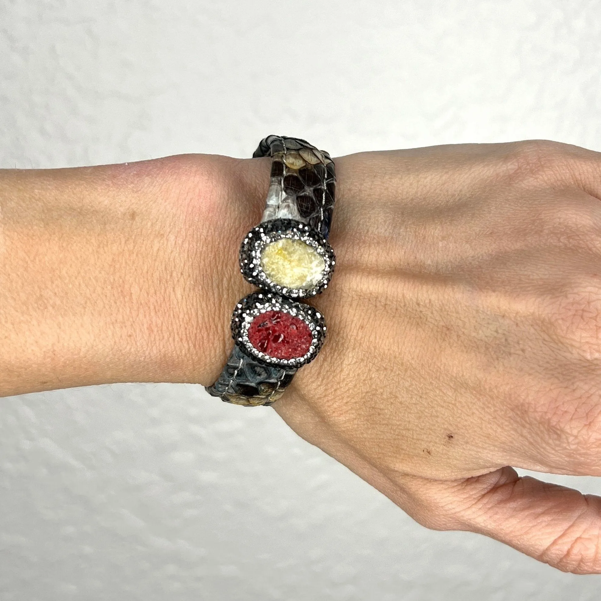 Small Splendor Gemstone Leather Cuff Bracelet
