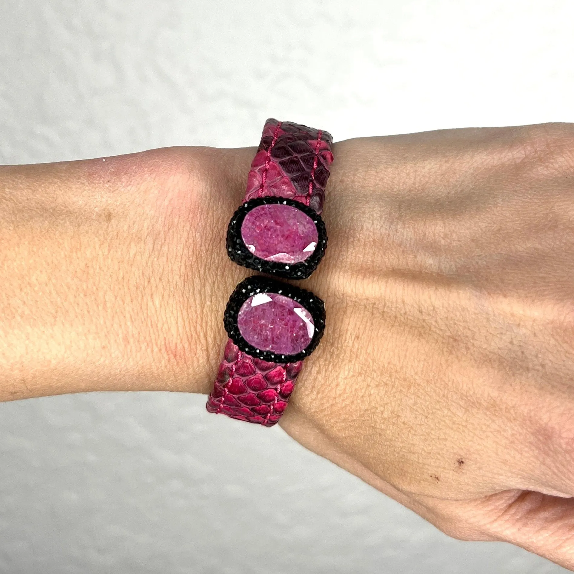 Small Splendor Gemstone Leather Cuff Bracelet
