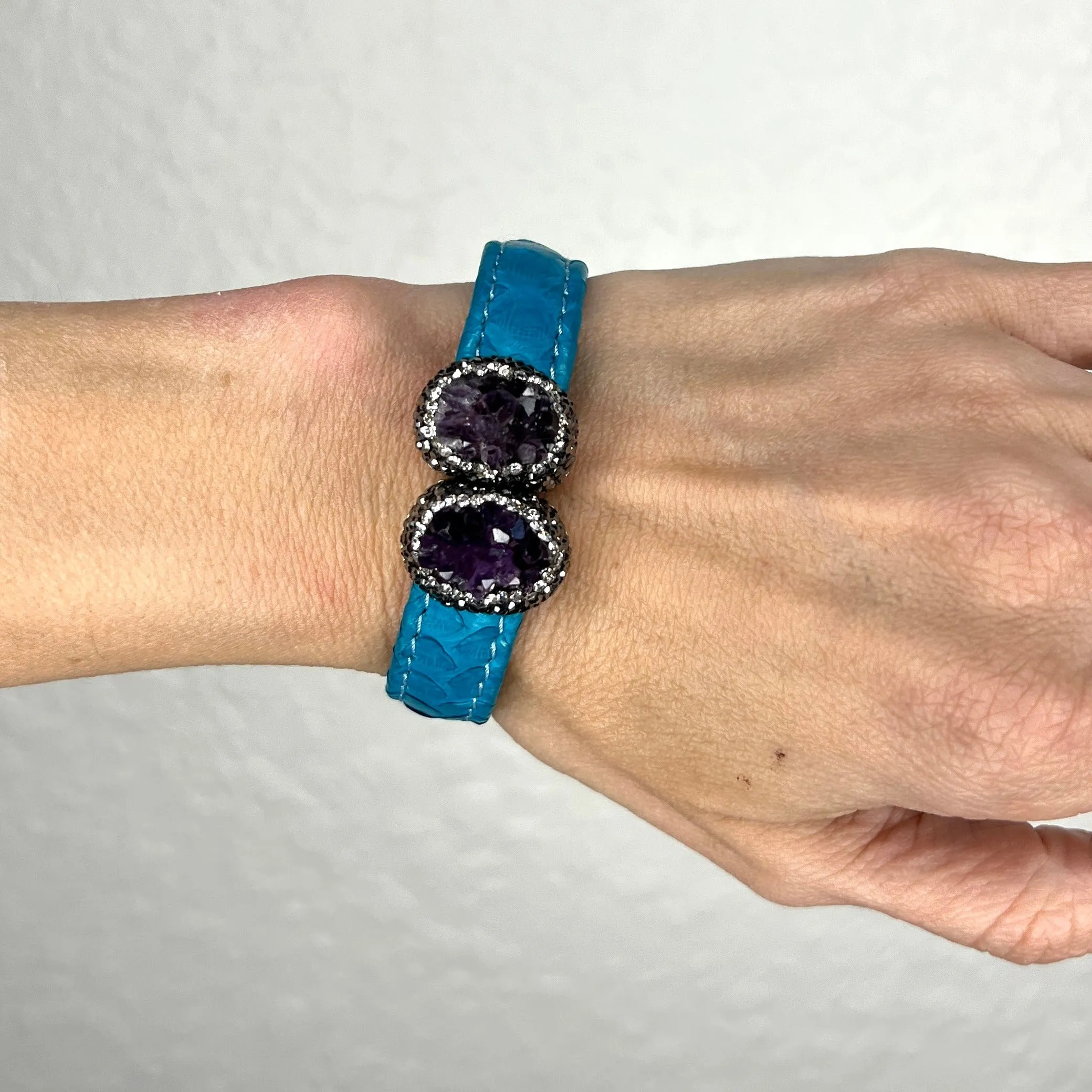 Small Splendor Gemstone Leather Cuff Bracelet