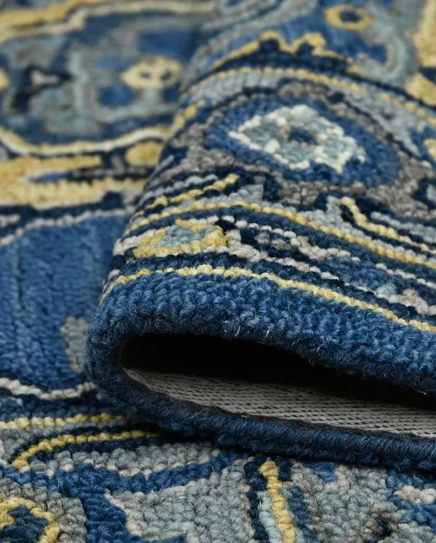 Steel Blue Wool Boho Hand Tufted Carpet | 8 x 5 Feet