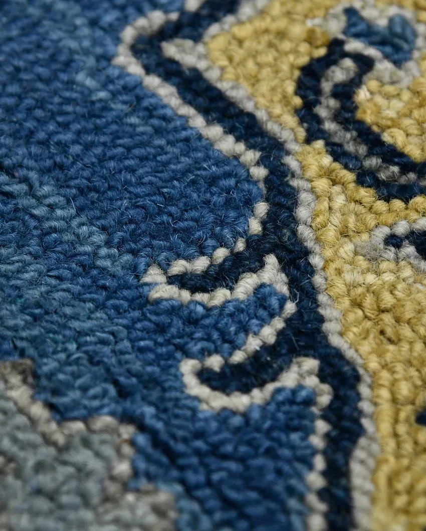 Steel Blue Wool Boho Hand Tufted Carpet | 8 x 5 Feet
