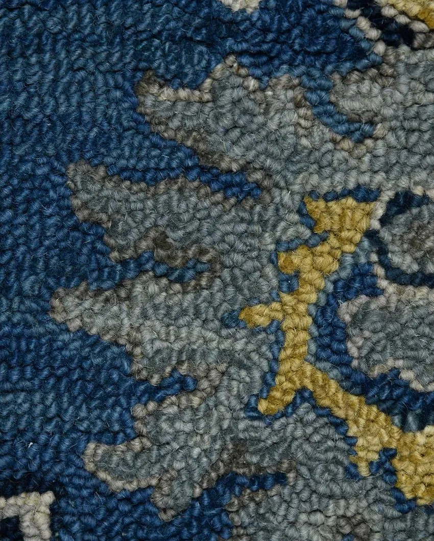 Steel Blue Wool Boho Hand Tufted Carpet | 8 x 5 Feet