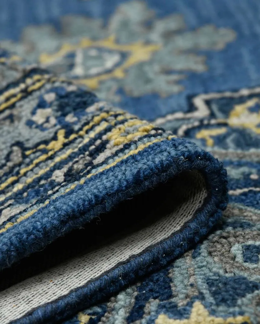 Steel Blue Wool Boho Hand Tufted Carpet | 8 x 5 Feet
