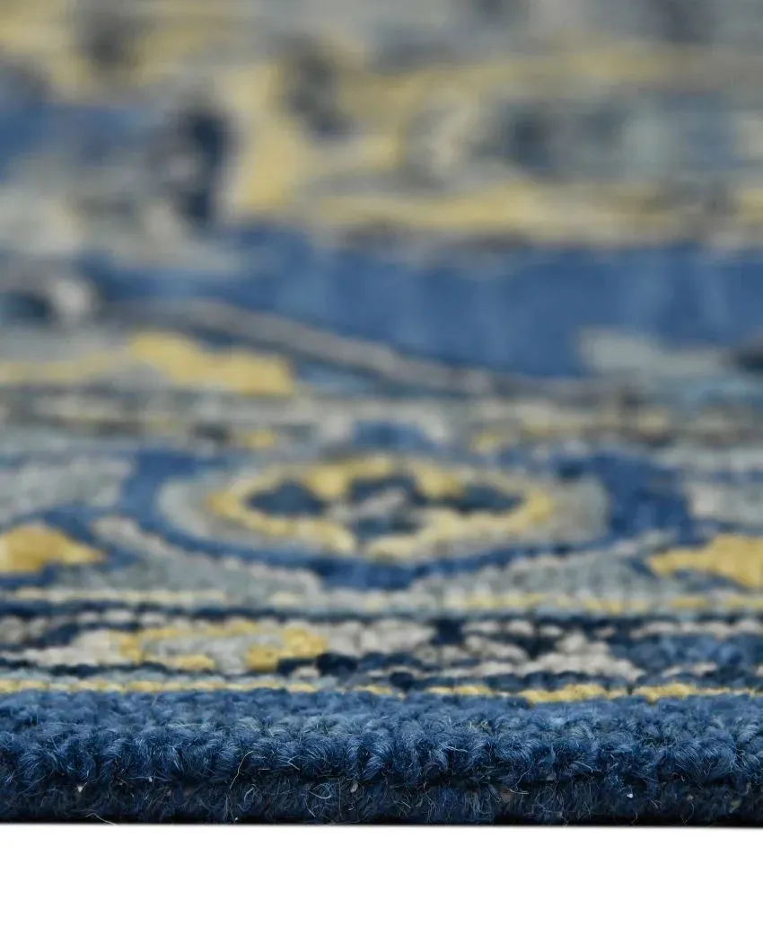 Steel Blue Wool Boho Hand Tufted Carpet | 8 x 5 Feet