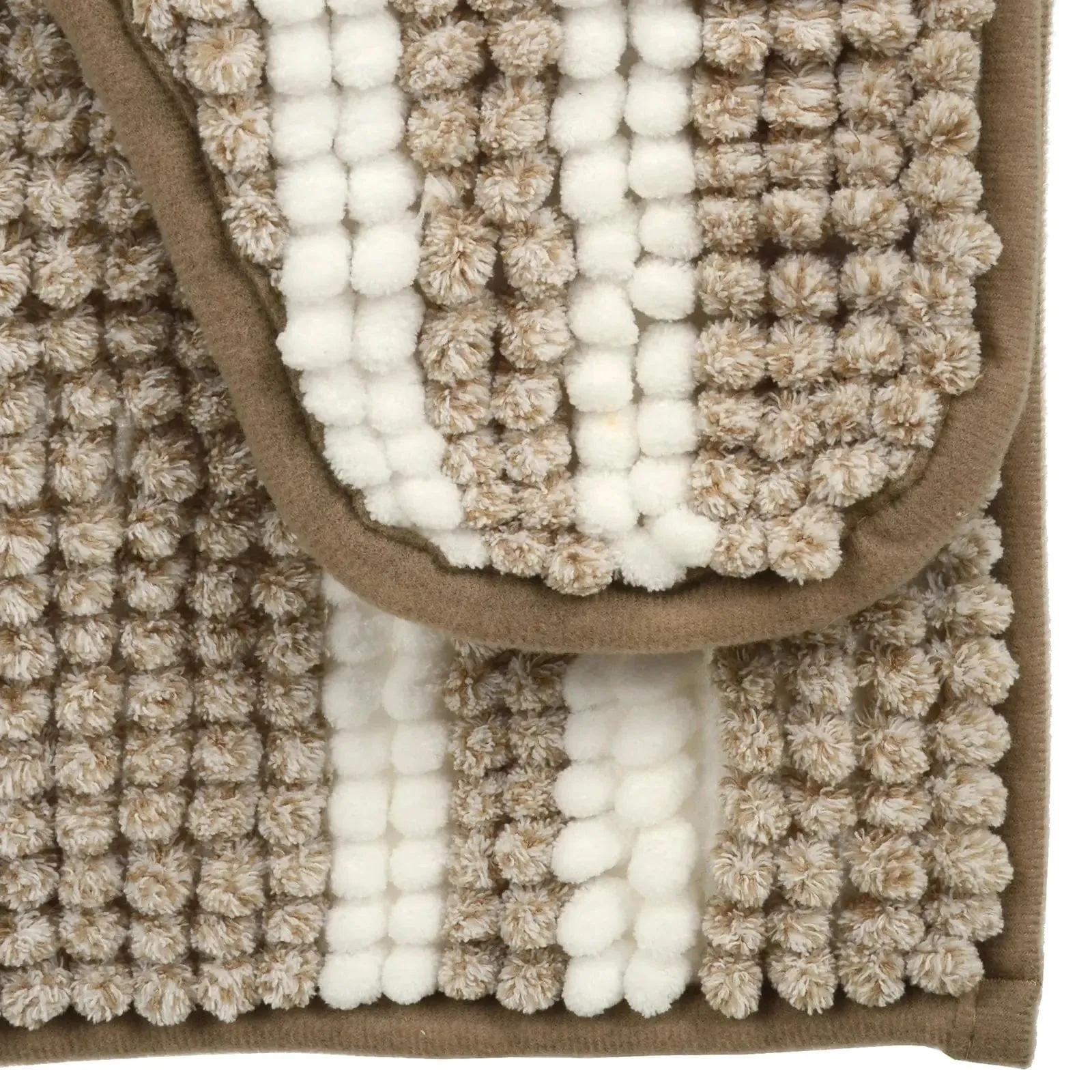 Step Out Shower Pedestal Mat Chenille Stripe 2pc Set Bathroom