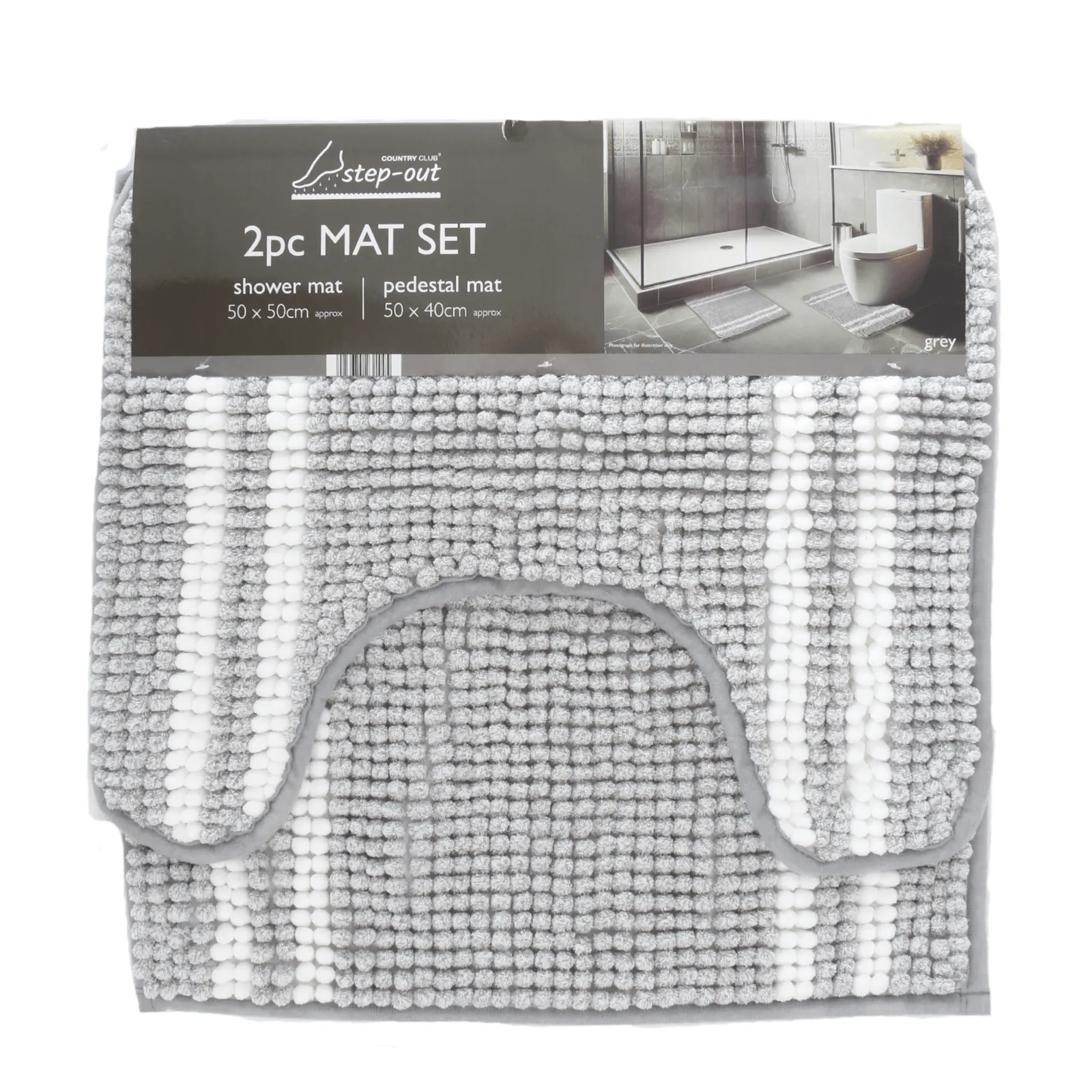 Step Out Shower Pedestal Mat Chenille Stripe 2pc Set Bathroom