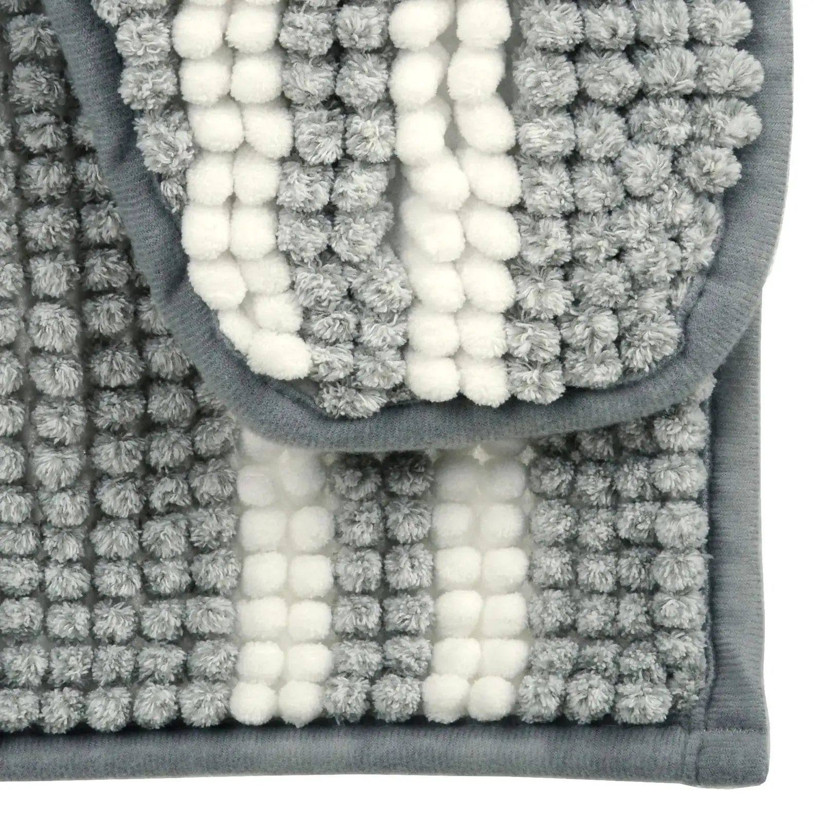 Step Out Shower Pedestal Mat Chenille Stripe 2pc Set Bathroom
