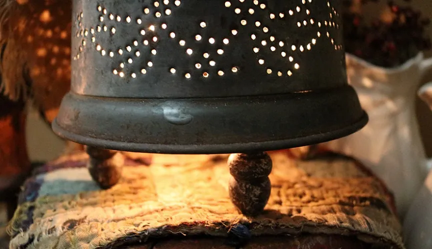 Tin Punched Candleholder with Hearts