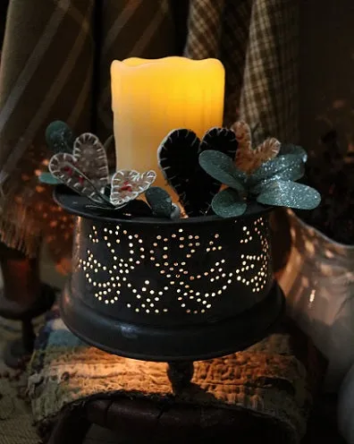 Tin Punched Candleholder with Hearts