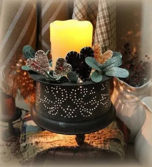 Tin Punched Candleholder with Hearts