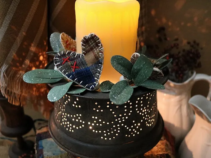 Tin Punched Candleholder with Hearts