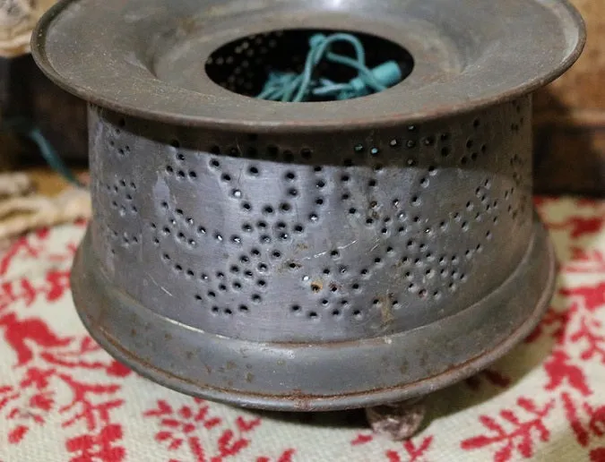 Tin Punched Candleholder with Hearts