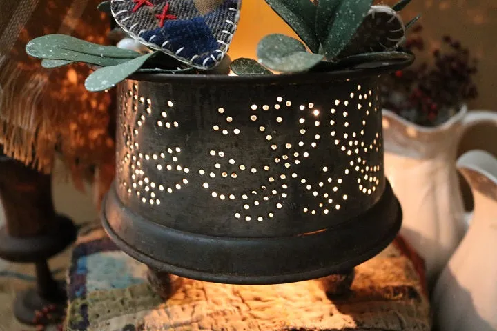 Tin Punched Candleholder with Hearts