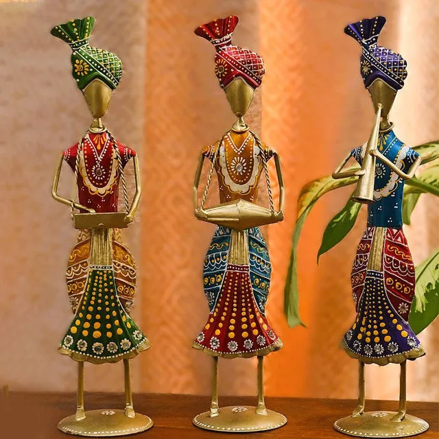 Traditional Troop Warli Art Showpiece | Pack of 3 | 8 x 10 inches