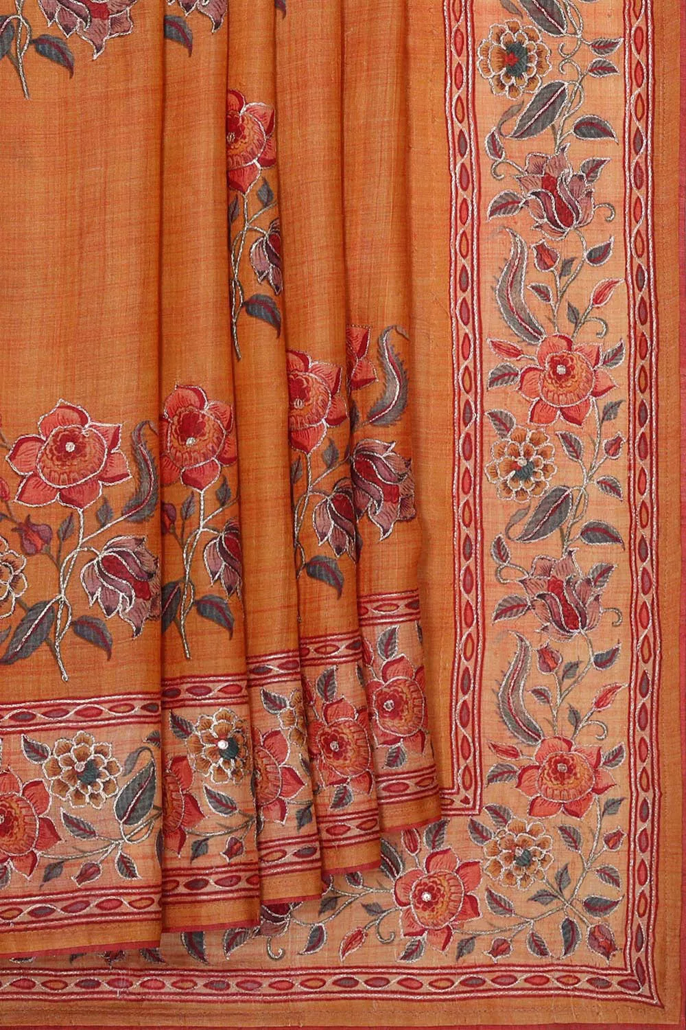 Tussar Silk Dull Orange Colour Saree
