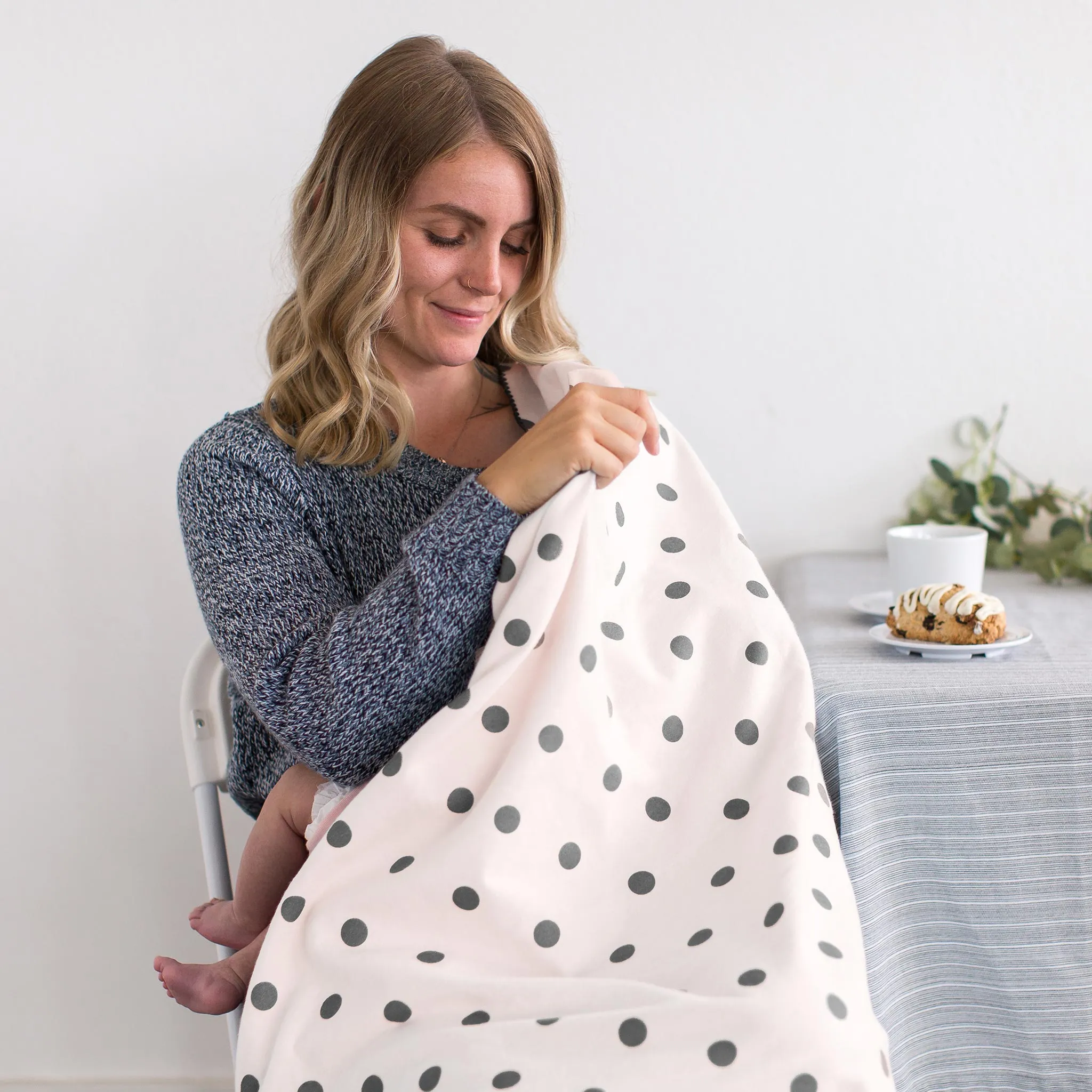 Ultimate Swaddle Blanket - Soft Black Pearl Big Dots on Soft Pink
