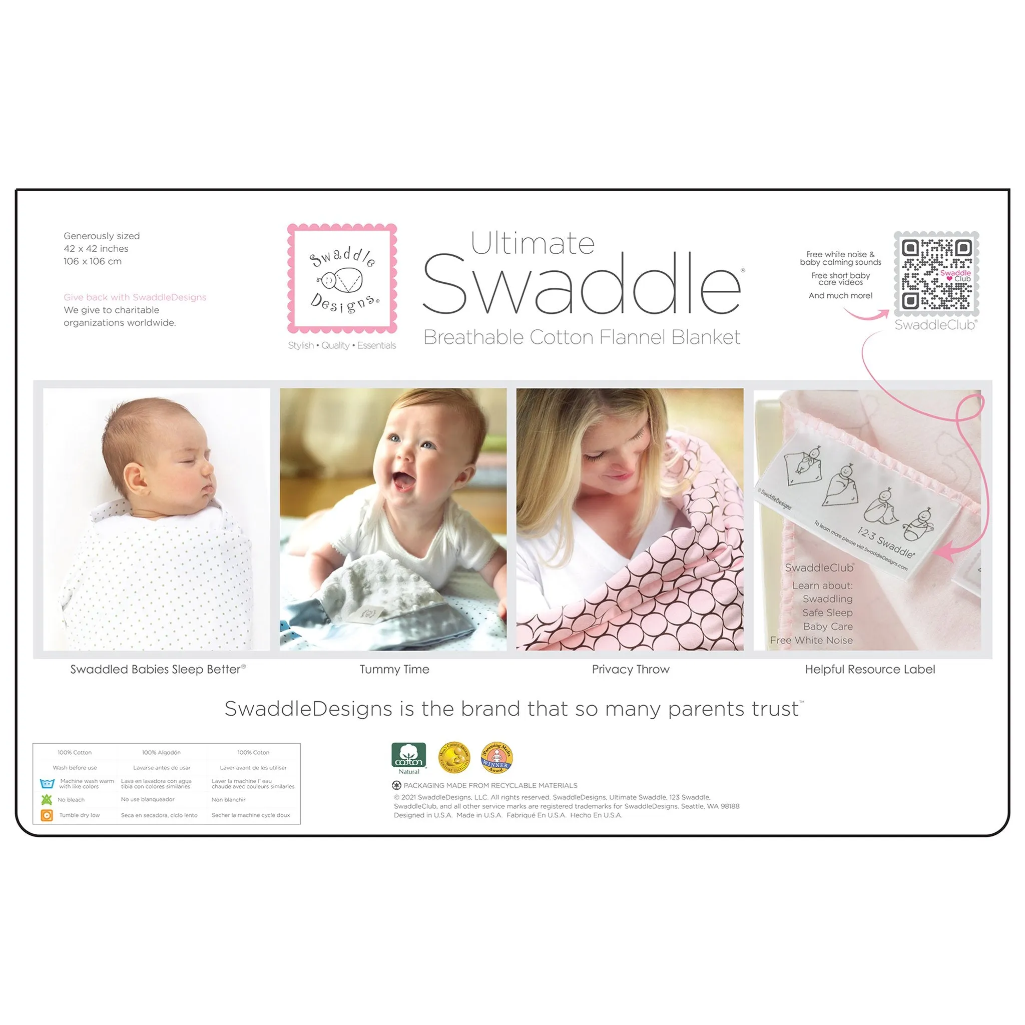 Ultimate Swaddle Blanket - Soft Black Pearl Big Dots on Soft Pink