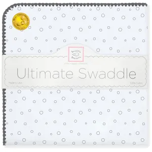 Ultimate Swaddle Blanket - Soft Black Pearl Bubble Dots on Soft Blue