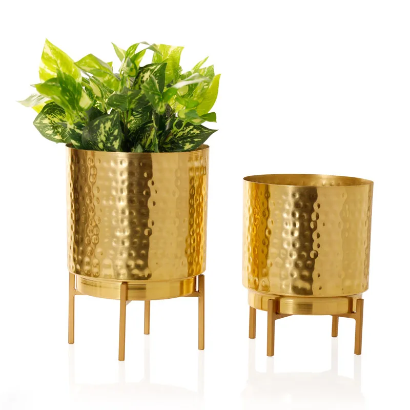 Vida Ember Hammered Planter (Gold) - Set Of Two