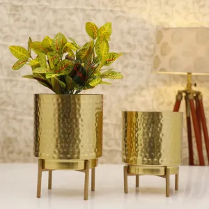 Vida Ember Hammered Planter (Gold) - Set Of Two