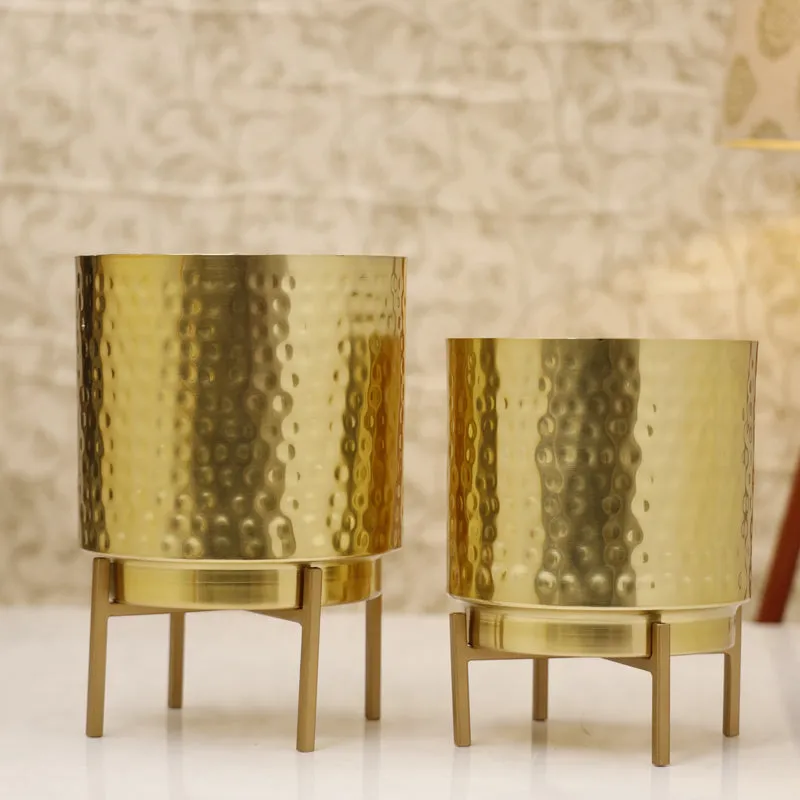 Vida Ember Hammered Planter (Gold) - Set Of Two