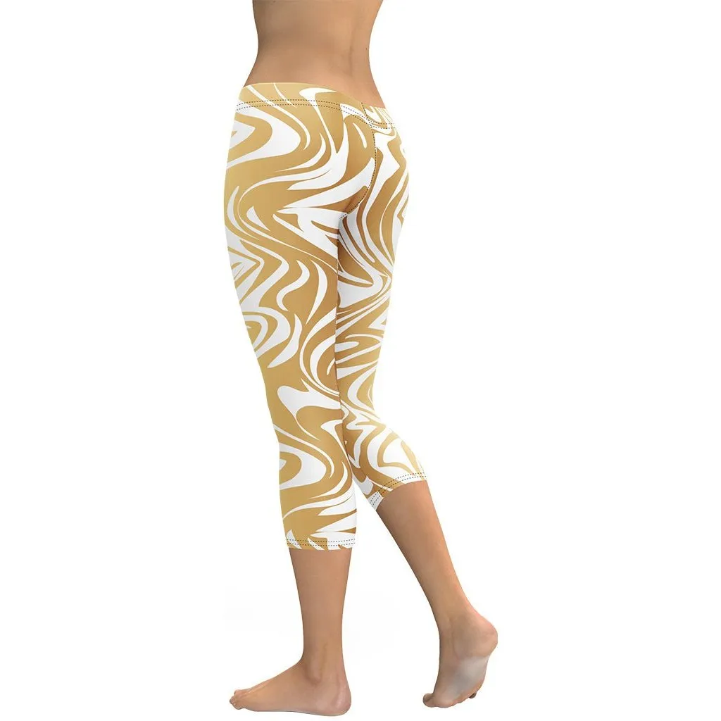 White & Gold Print Capris