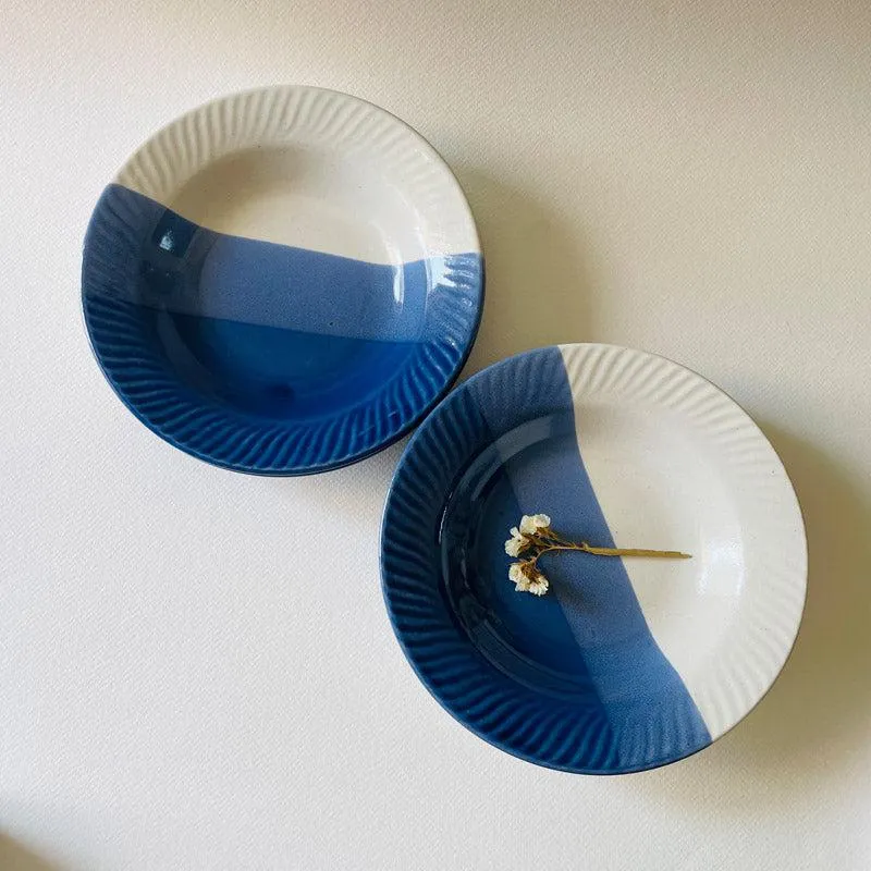 Yila Pasta Plate (White & Blue) - Set Of Four (7 Inches)