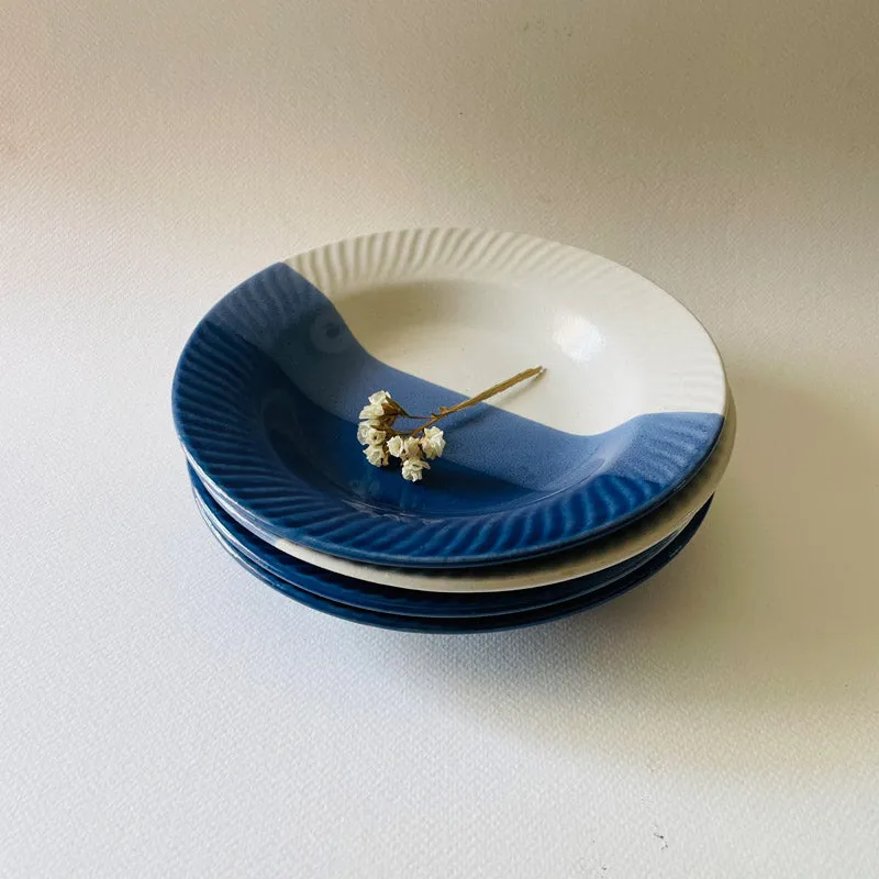 Yila Pasta Plate (White & Blue) - Set Of Four (7 Inches)